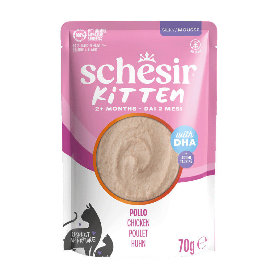70 g Schesir Sobre Pollo con DHA en Mousse para gatitos, , large Imagen numero 1