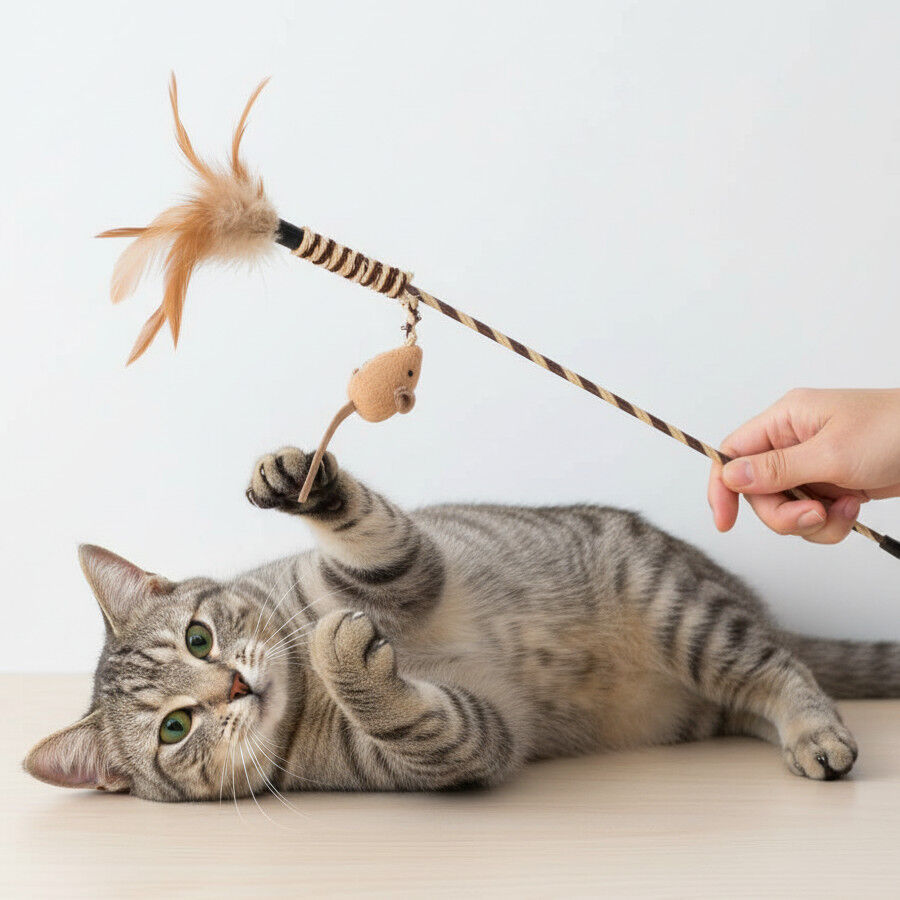 Tootoy! Caña Interactiva con Plumas y Ratón Marrón para gatos