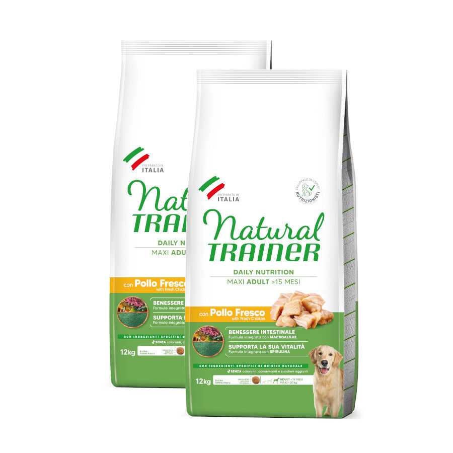 2 x 12 kg Natural Trainer Adult Maxi Pollo pienso para perros  &iexcl;Pack ahorro!, , large Imagen numero 1