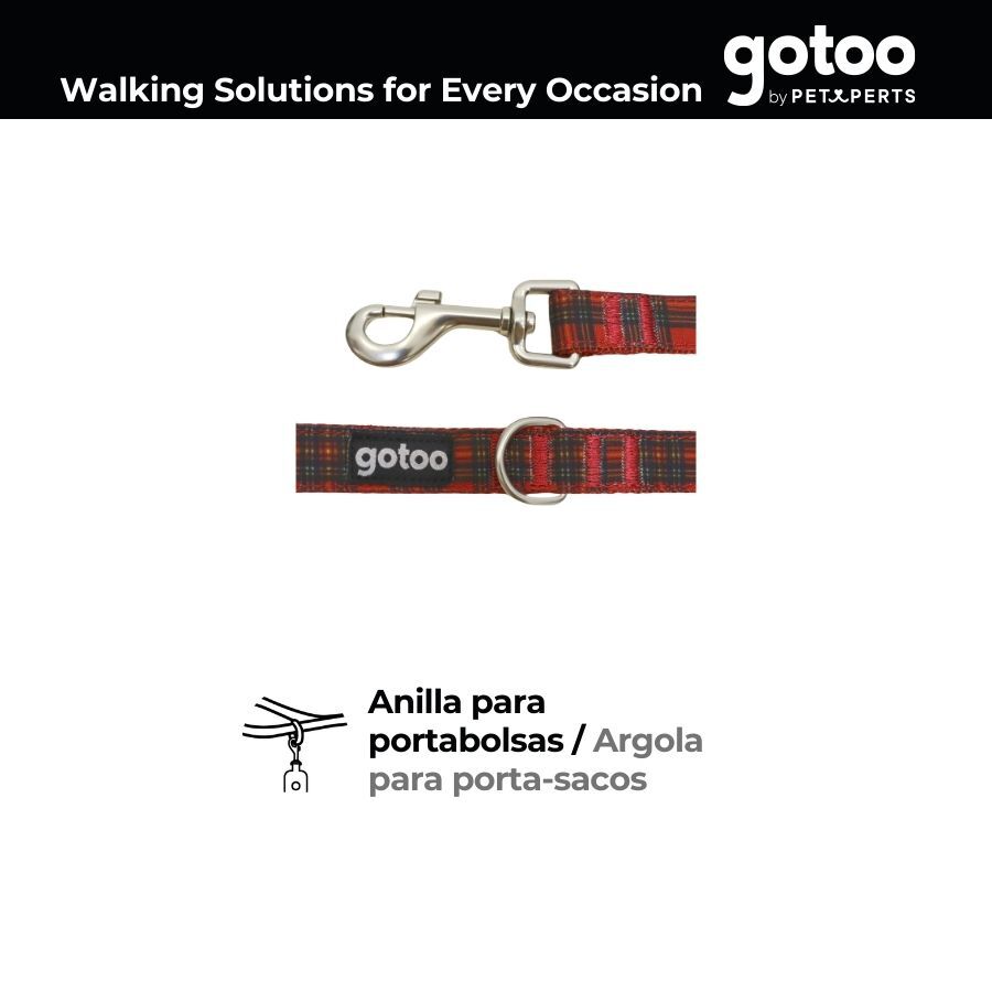 Gotoo Correa estampada tartán rojo para perros thumbnail