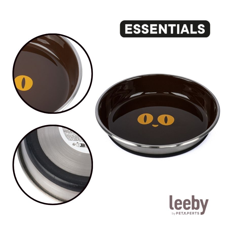 Leeby Comedero Acero Inoxidable Antideslizante Marr&oacute;n para gatos, , large Imagen numero 3