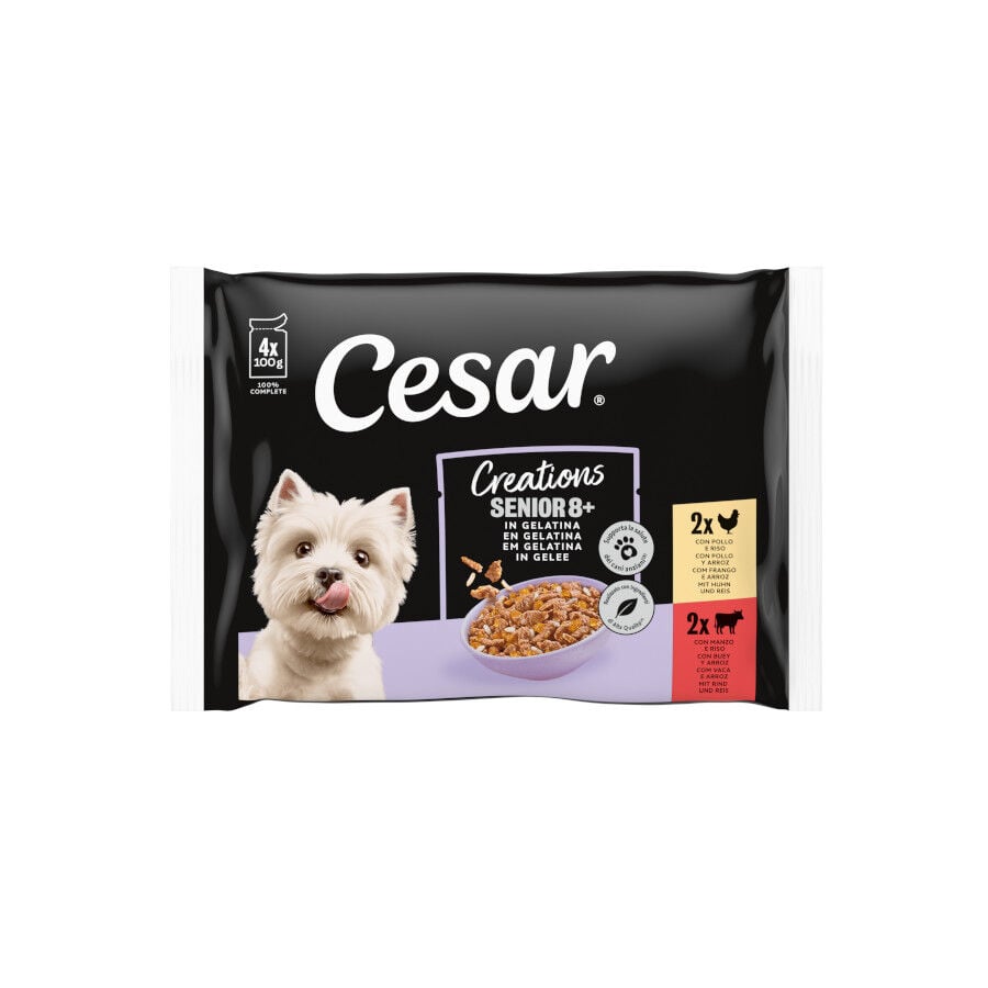 4 sobres x 100 g Cesar Carnes Mixtas Gelatina en Bolsita para Perros Senior , , large Imagen numero 1