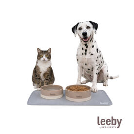Leeby Alfombrilla Antideslizante Comedero forma Gato Gris para perros y gatos