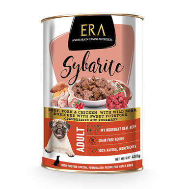 Era Sybarite Adulto Ternera, Cerdo, Pollo y Jabalí en Paté lata para perros