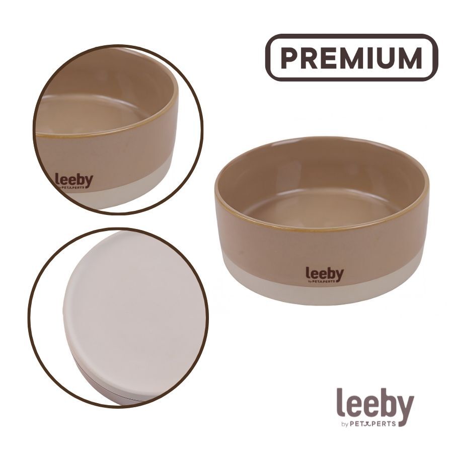 Leeby Comedero de Cer&aacute;mica Marr&oacute;n y Blanco para perros, , large Imagen numero 3