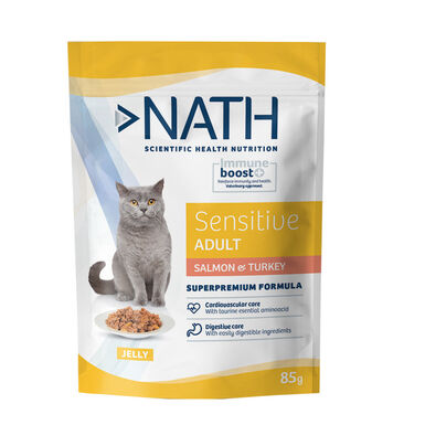 Nath Sensitive Adult Salmón y Pavo en Gelatina sobre para gatos