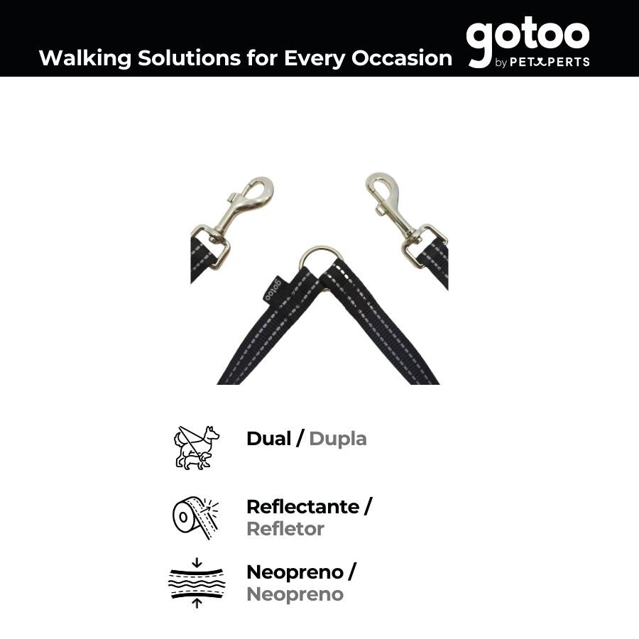 Gotoo Correa doble de nylon negra para perros, , large Imagen numero 4