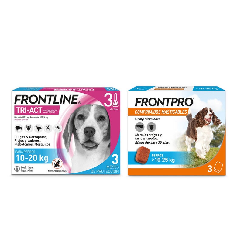 Pack Frontline Tri-Act pipetas + Frontpro comprimidos masticables para perros medianos, , large image number null