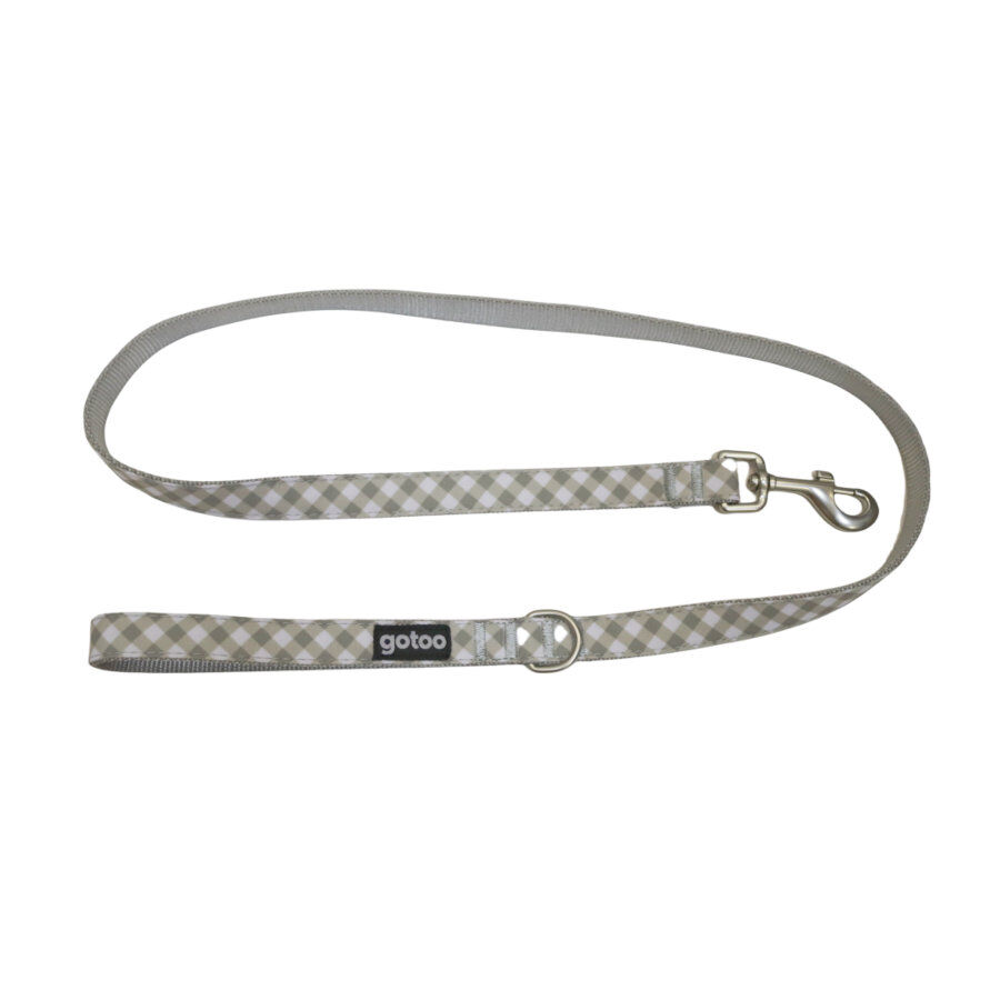Gotoo Correa estampada cuadro vichy gris para perros