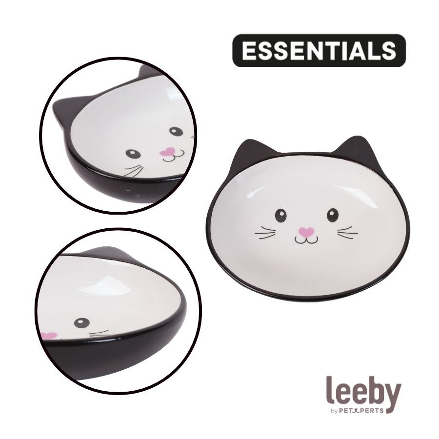 Leeby Comedero de Cer&aacute;mica Blanco y Negro con Orejitas para gatos, , large Imagen numero 3