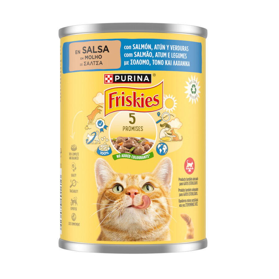 Friskies Adult Salmón y Atún en Salsa lata para gatos