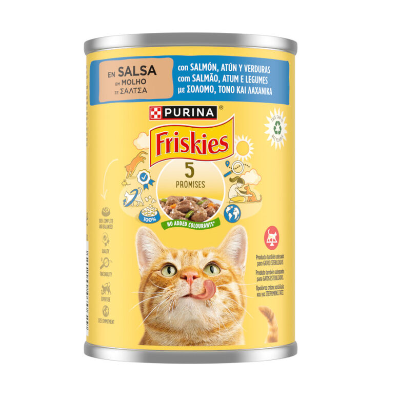 Friskies Adult Salmón y Atún en Salsa lata para gatos thumbnail