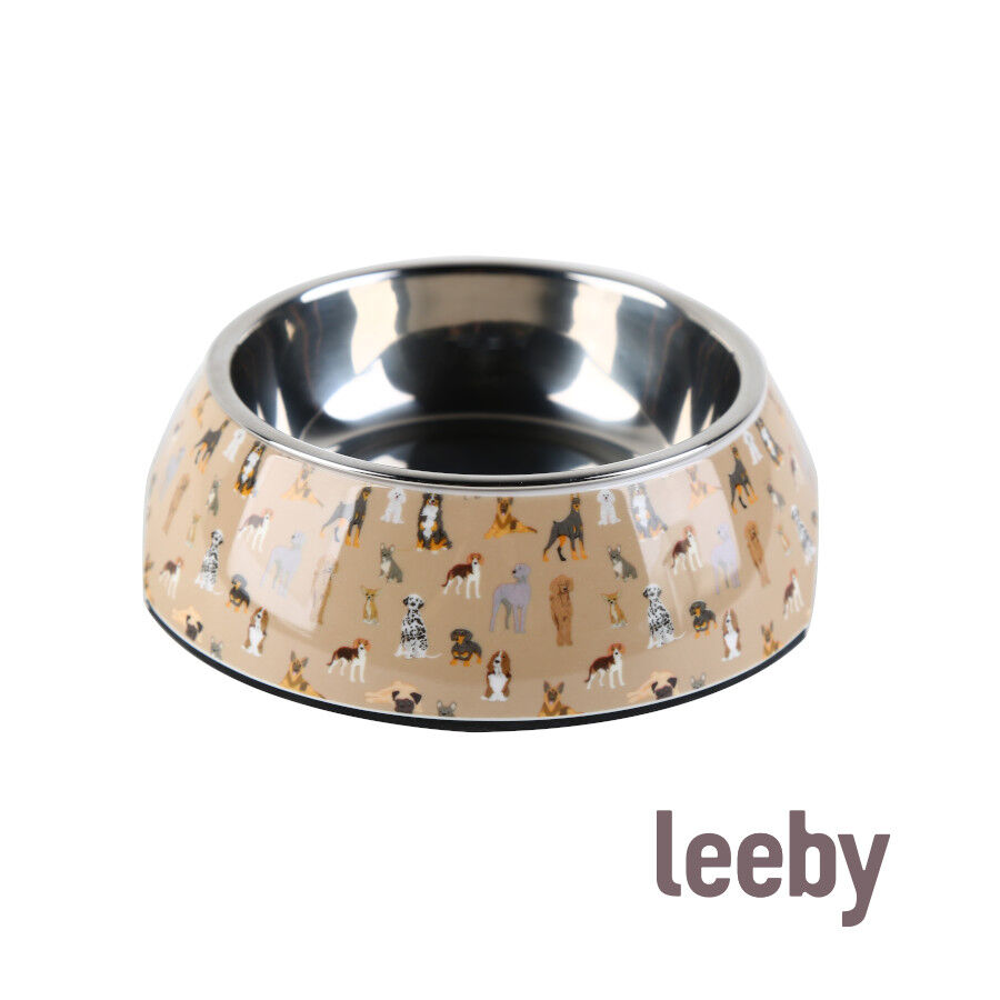 Leeby comedero acero inoxidable estampado marrón para perros thumbnail