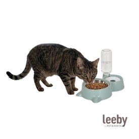 Leeby Comedero y Dispensador de Agua 2 en 1 Acero Inoxidable Verde para gatos