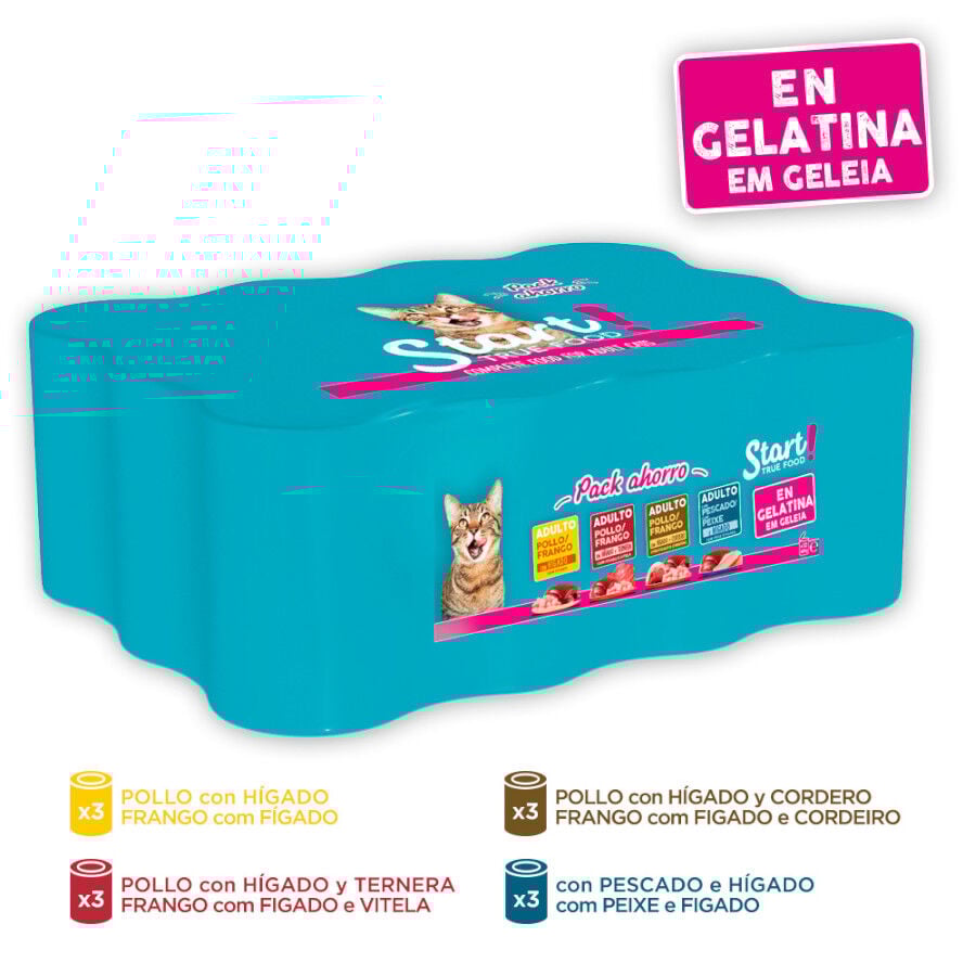 12 latas x 400 g Start Multipack de Carne y Pescado en Gelatina para Gatos, , large Imagen numero 2