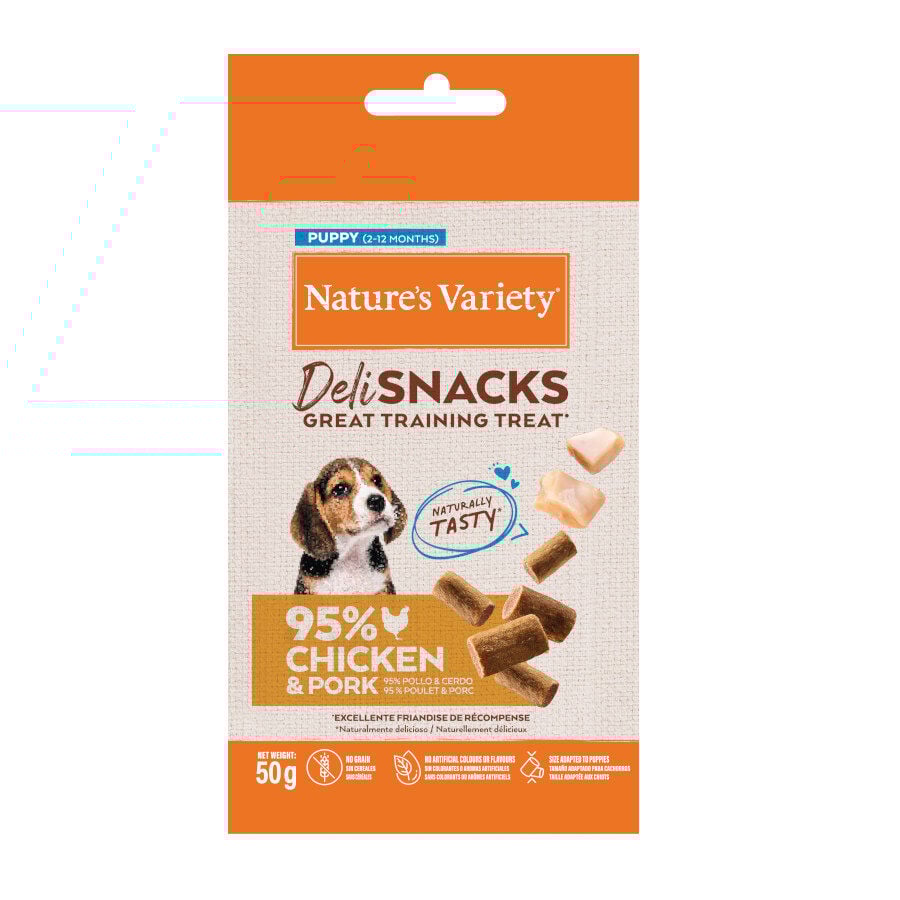 Nature&#039;s Variety Bocaditos Deli Snacks Puppy Pollo y Cerdo para perros