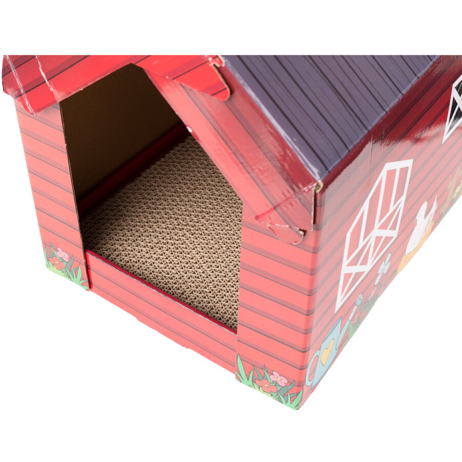 Leeby Hattie casita rascador de cartón con estampado de granja para gatos thumbnail