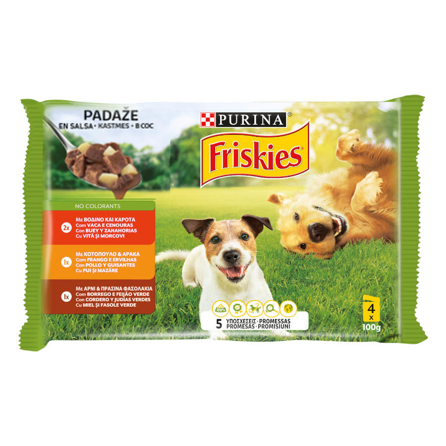 4 sobres x 100 g Friskies Pollo, Cordero y Buey sobres en salsa para perros, , large Imagen numero 1