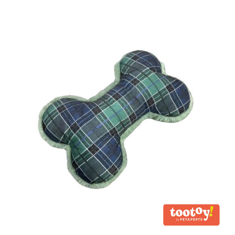 Tootoy! Tartan Bone Cuddler Blue Hueso de Peluche para perros