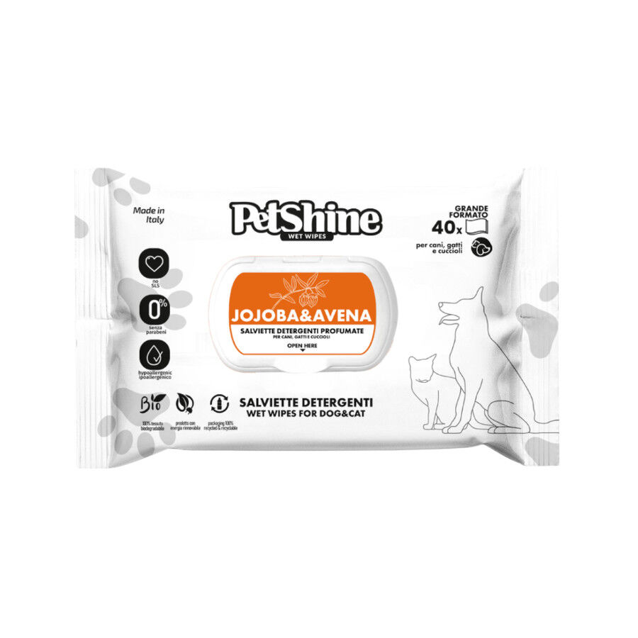 Petshine Toallitas h&uacute;medas Avena y Jojoba para perros y gatos, , large Imagen numero 1