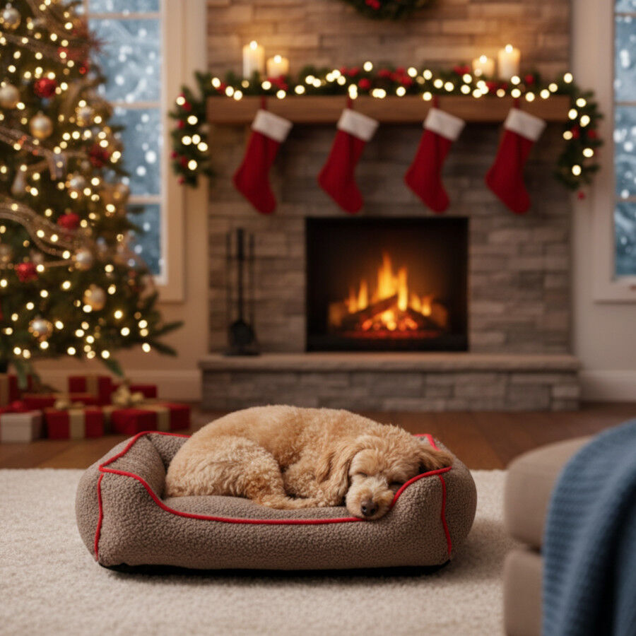 Wonder Christmas Cama Navideña Marrón y Roja para perros thumbnail