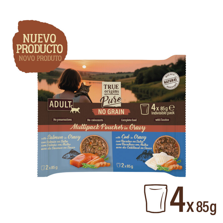 4 sobres x 85 g True Origins Pure Pescado en Salsa Sobres para gatos - Multipack, , large Imagen numero 2