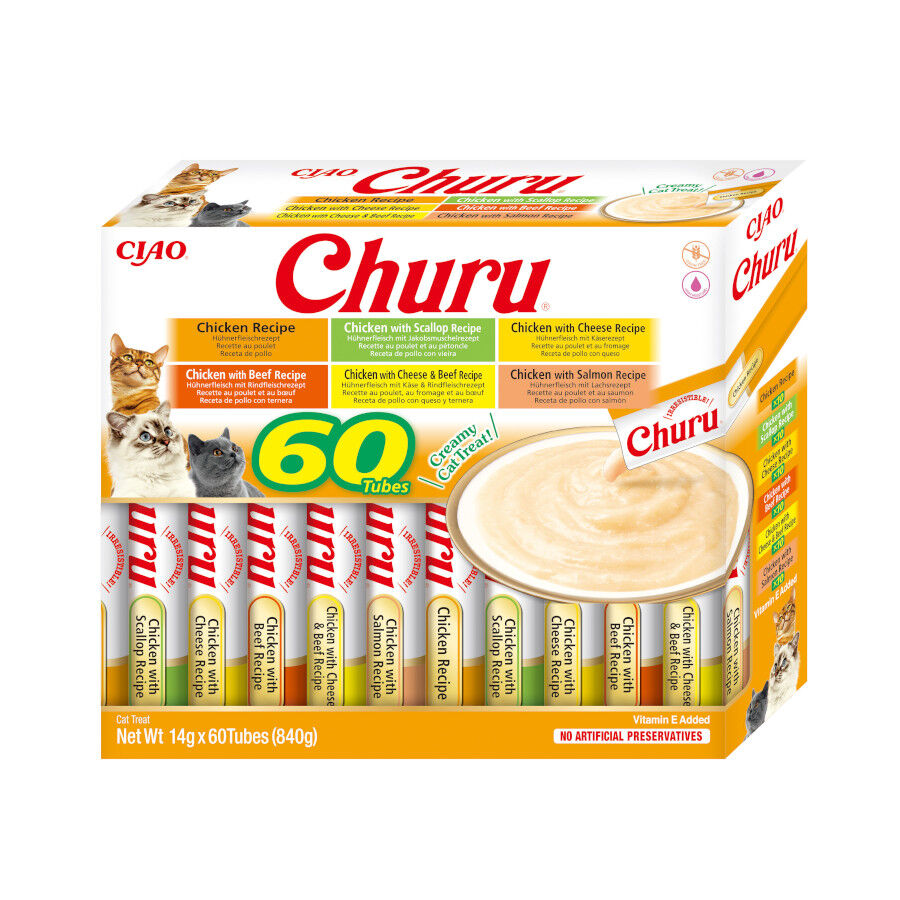 60 sobres x 14 g Churu Variedades de Pollo Snack L&iacute;quido para gatos, , large Imagen numero 1