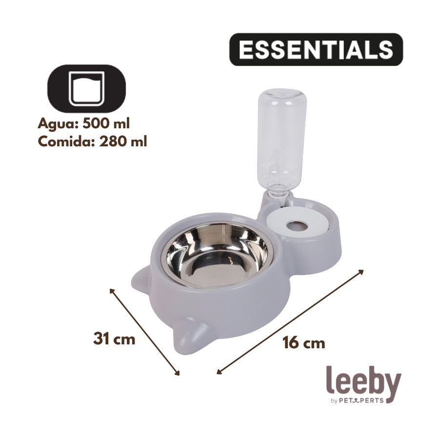 Leeby Comedero y Dispensador de Agua 2 en 1 Acero Inoxidable Gris para gatos, , large Imagen numero 4