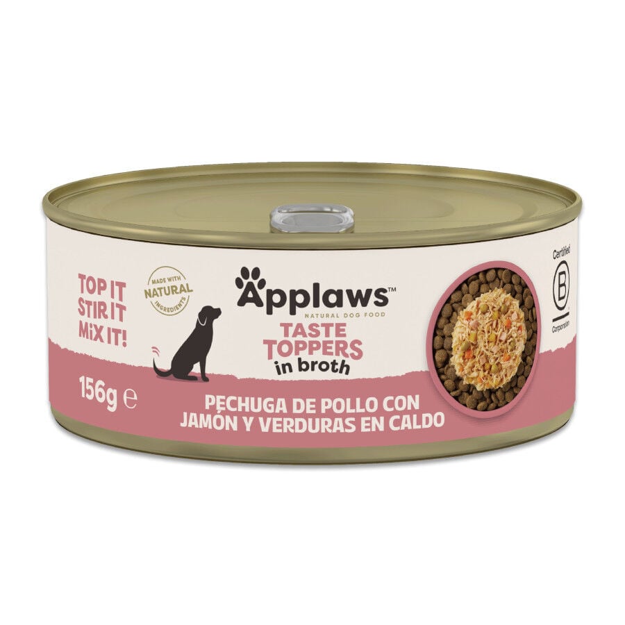 156 g Applaws Taste Toppers Pollo con Jam&oacute;n y Vegetales en Caldo lata para perros, , large Imagen numero 1