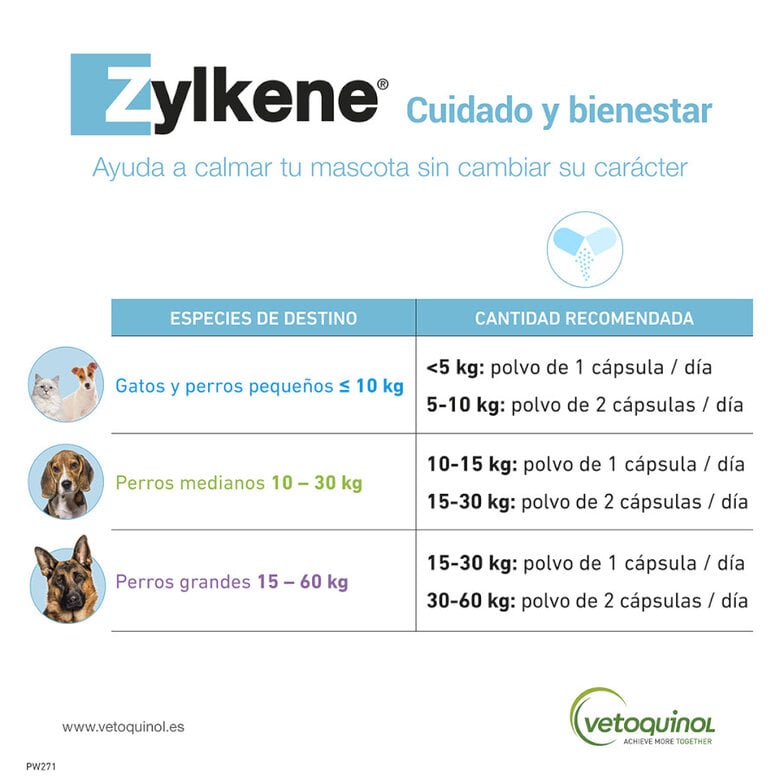 Vetoquinol Zylkene suplemento natural calmante en cápsulas para perros y gatos,  Imagen numero 5 Vetoquinol Zylkene suplemento natural calmante en cápsulas para perros y gatos, , large Imagen numero 5