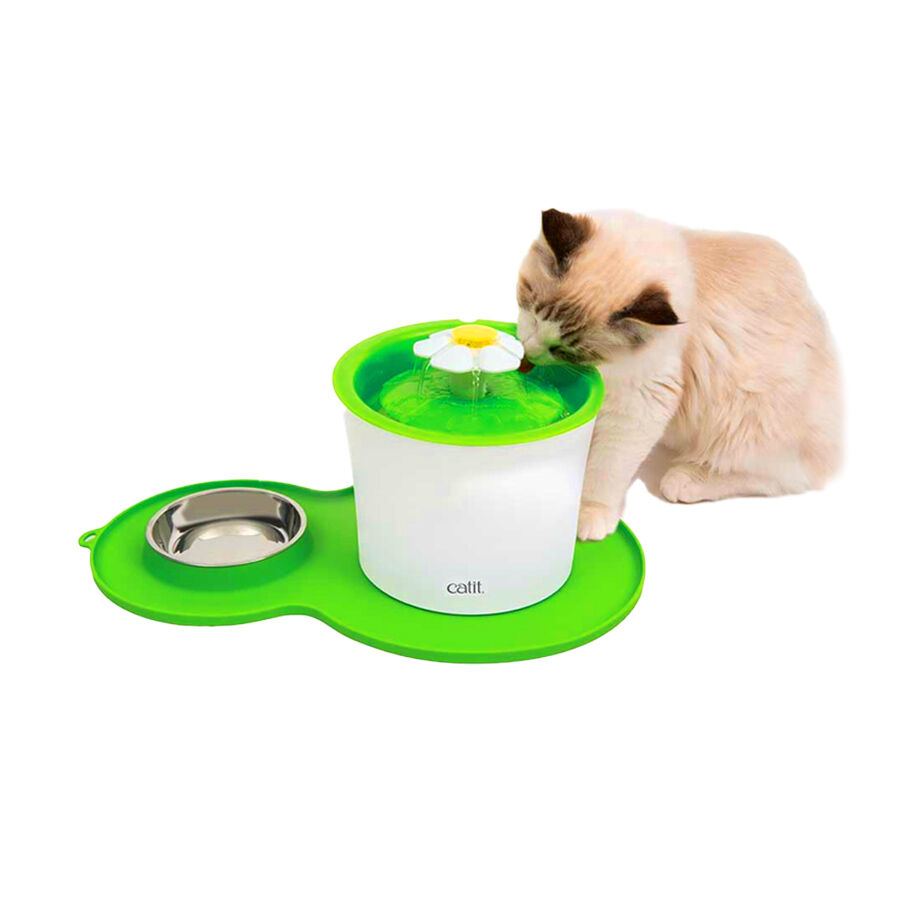 Pack Fuente Bebedero + Comedero + Alfombrilla Gato Catit
