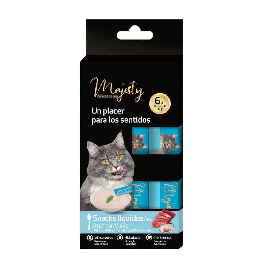 6 sobres x 15 g Majesty At&uacute;n con Vieira snack l&iacute;quido para gatos, , large Imagen numero 1