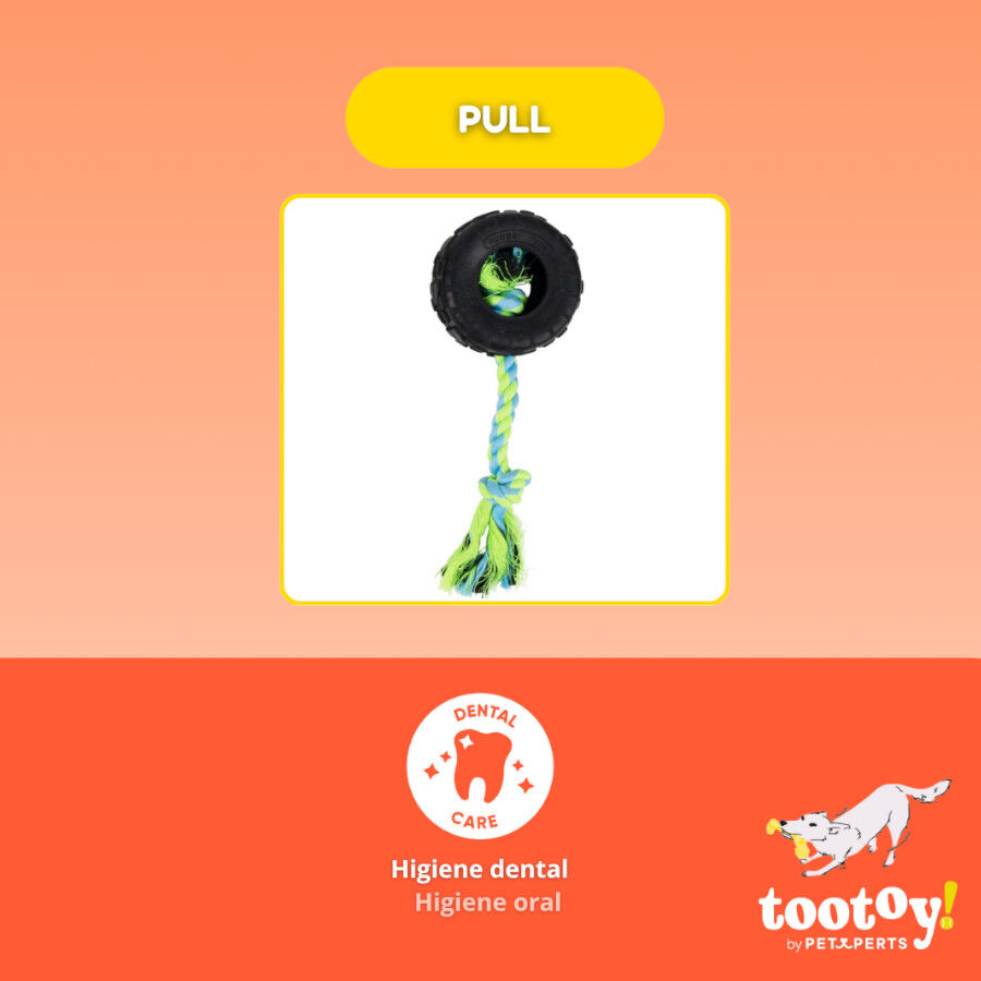 Tootoy! Mordedor Neum&aacute;tico de Goma con Cuerda para perros, , large Imagen numero 3