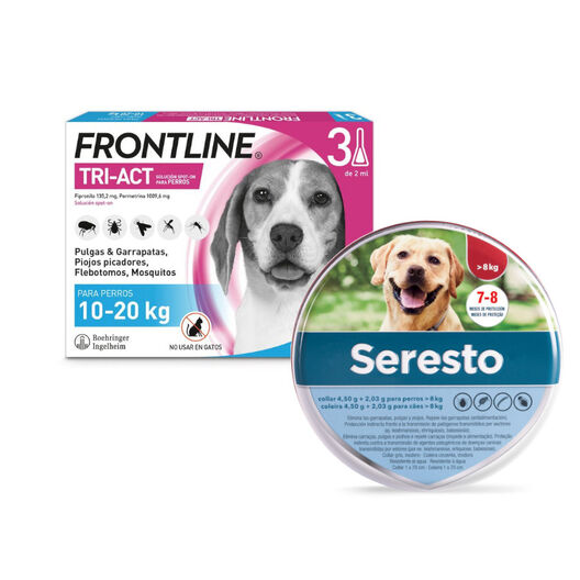 Seresto Collar Antiparasitario >8 Kg y Frontline Tri-Act Pipetas para perros 10-20Kg - Pack, , large image number null