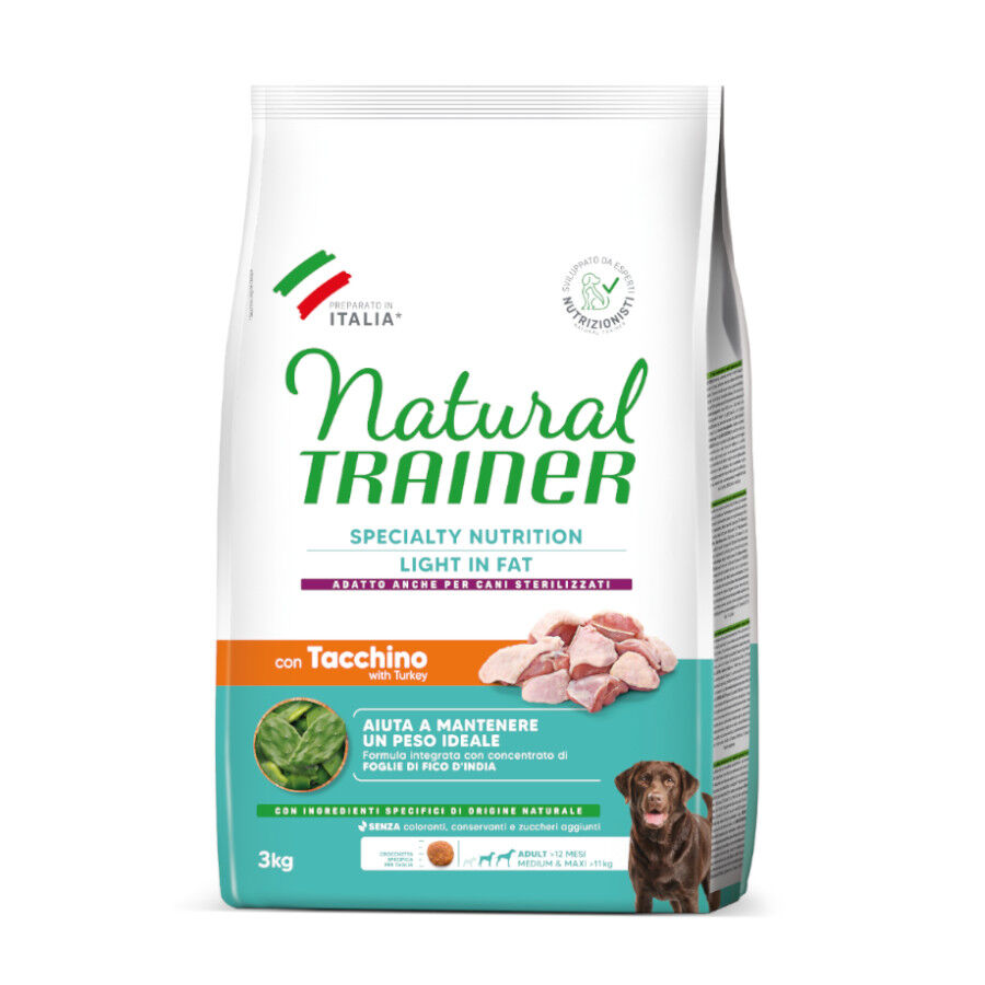3 kg Natural Trainer Adult Light in Fat Medium&Maxi Pavo pienso para perros, , large Imagen numero 1