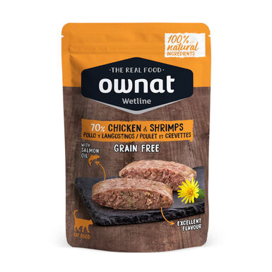 Ownat Wetline Pollo y Langostinos sobre para gatos