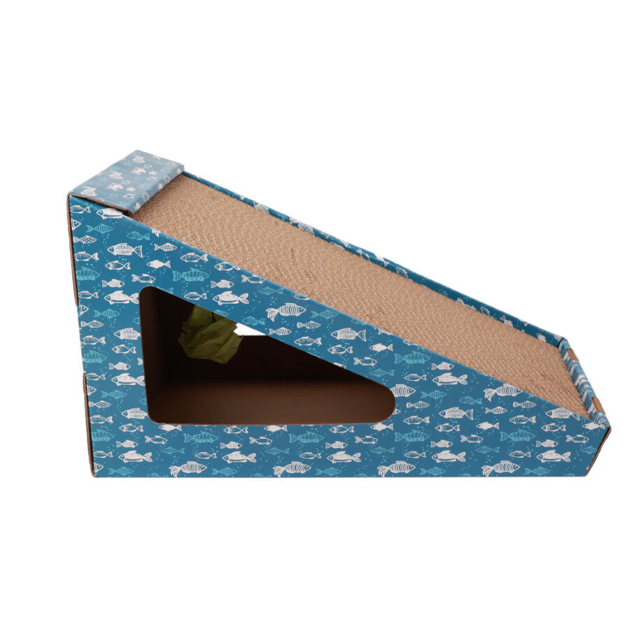 Leeby Walter rascador de cartón horizontal con bola y estampado de peces para gatos