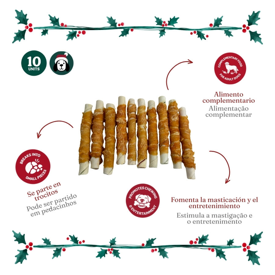 1 pack x 10 uds. Wonder Christmas Rollos Envueltos con Pollo Snacks para perros, , large Imagen numero 3
