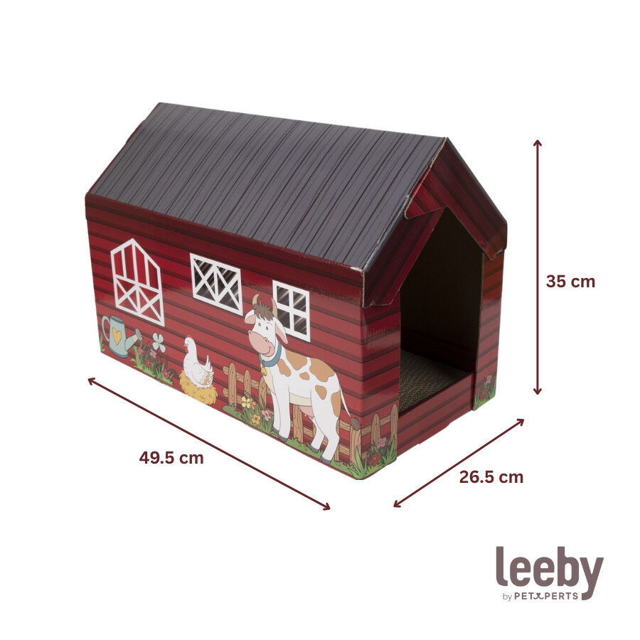 Leeby Hattie casita rascador de cartón con estampado de granja para gatos thumbnail