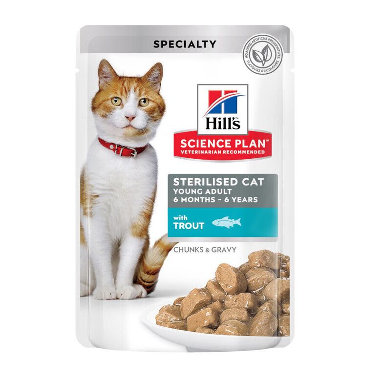 Hill&#039;s Science Plan Sterilised Young Adult Trucha Sobre en Salsa para gatos thumbnail