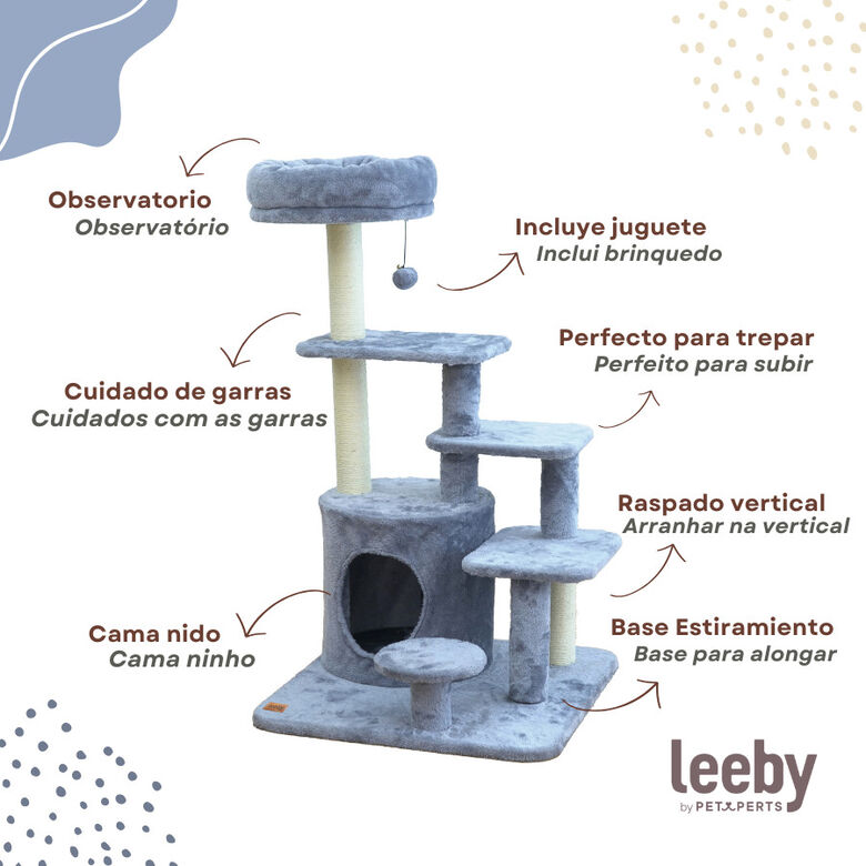 Leeby Eduardo torre rascador multiplataforma con cama nido y juguete para gatos thumbnail