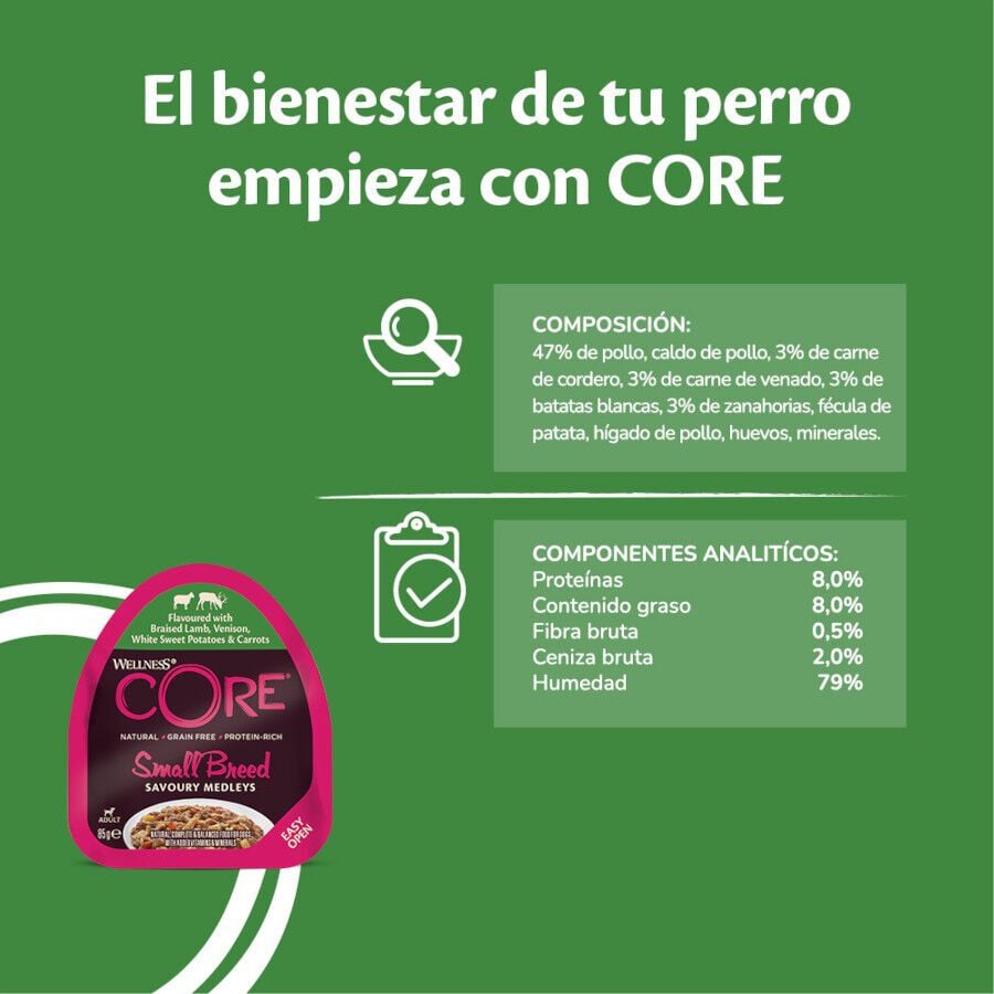 85 g Wellness Core Small Breed Grain Free Cordero y Venado tarrina para perros, , large Imagen numero 4