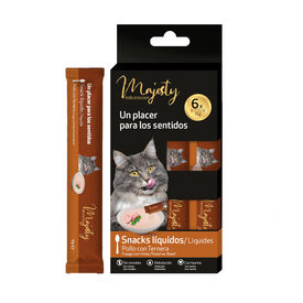 Majesty Pollo con Ternera snack líquido para gatos