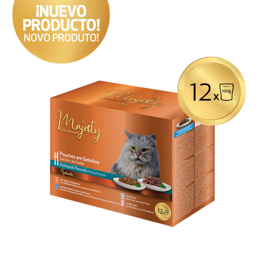 12 sobres x 100 g Majesty Multipack Sobres Gelatina Pescado para gatos, , large Imagen numero 2