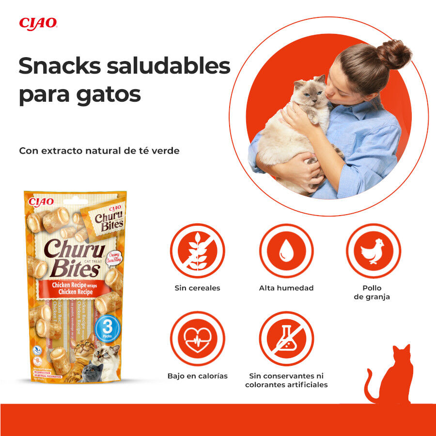 3 sobres x 10 g Churu Bocaditos Bites de Pollo para gatos, , large Imagen numero 2