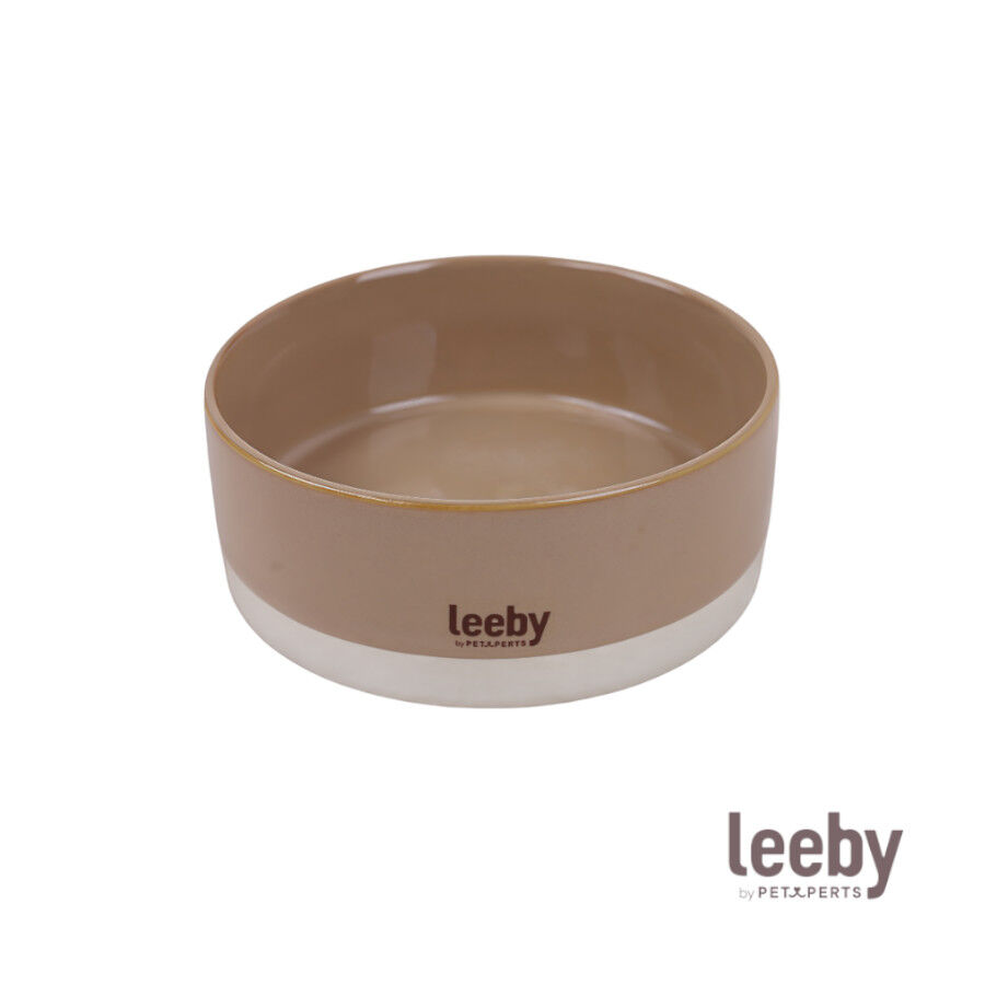 Leeby Comedero de Cer&aacute;mica Marr&oacute;n y Blanco para perros, , large Imagen numero 2