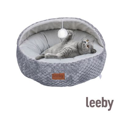 Leeby Cuna Gris y Blanco con Juguete para gatos
