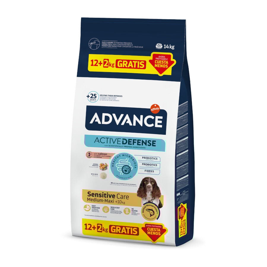 14 kg (12 + 2 kg &iexcl;gratis!) Advance Active Defense Medium Maxi Sensitive Salm&oacute;n y Arroz pienso para perros, , large Imagen numero 1