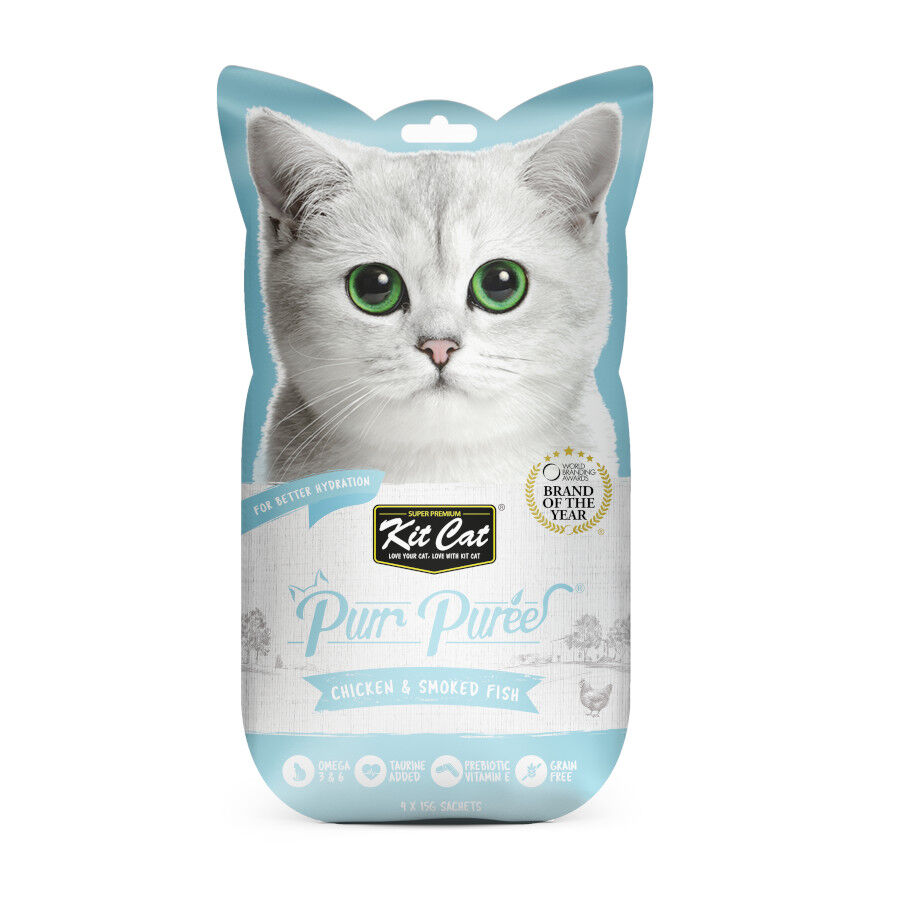 Kit Cat PurPuree Pollo y Pescado Ahumado Snack para gatos, , large Imagen numero 1