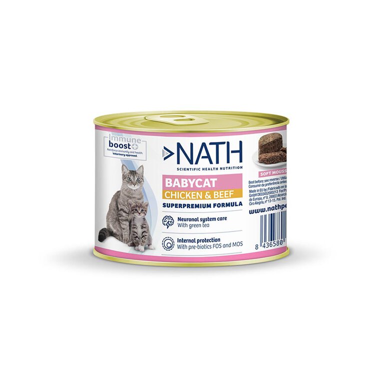 Nath lata de alimento húmedo mousse Babycat pollo y ternera 200 gr Imagen numero 1 Nath lata de alimento húmedo mousse Babycat pollo y ternera 200 gr Imagen numero 1